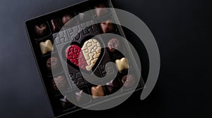 Assorted Chocolates Arranged In A Puzzle Heart Shape Box photo