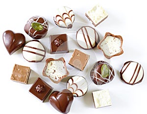 Assorted chocolates candies for dessert