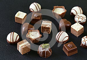 Assorted chocolates candies for dessert