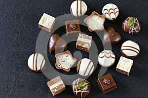 Assorted chocolates candies for dessert