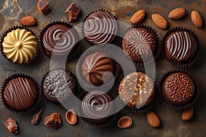 Assorted chocolates on table Honmei choco, cupcake, baked goods, cream