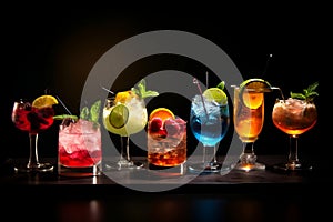 Assorted Cocktails on a Dark Background. AI
