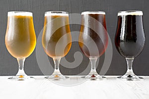 Assorted cold beer, side view. Close-up