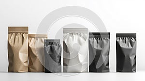 Assorted Collection of Blank Foil Packaging Pouches in Studio Shot