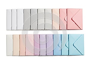 Assorted colored envelopes isolated on white background