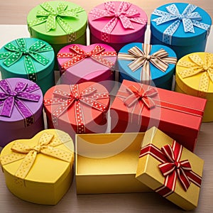 Assorted colored gift boxes with bows
