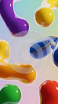 Assorted Colorful Abstract Fluid Shapes Floating on Gradient Background.