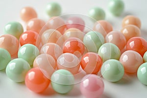 Assorted colorful candy balls on a white background