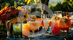 Assorted Colorful Cocktails on a Table Outdoors