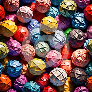 Assorted colorful crumpled paper balls, showing diverse discarded ideas