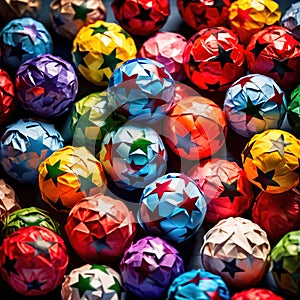 Assorted colorful crumpled paper balls, showing diverse discarded ideas