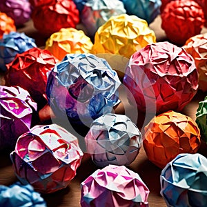 Assorted colorful crumpled paper balls, showing diverse discarded ideas