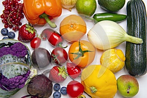 Assorted of colorful fresh fruits and vegetables isolated