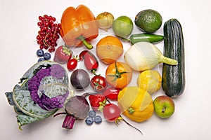 Assorted of colorful fresh fruits and vegetables isolated