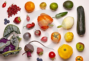 Assorted of colorful fresh fruits and vegetables isolated