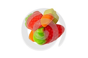 Assorted colorful gummy candies isolated on a white background. Top view. Jelly sweets