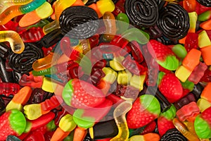 Assorted colorful gummy candies. Jelly sweets