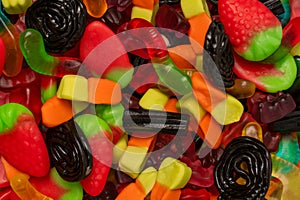 Assorted colorful gummy candies. Jelly sweets