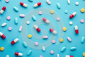 Assorted colorful medication pills close-up