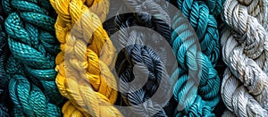 Assorted Colorful Twisted Ropes Close Up