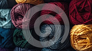 Assorted Colorful Yarn Skeins.AI generated image photo