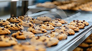 Assorted cookies on baking sheet in oven. Close-up food photography with copy space