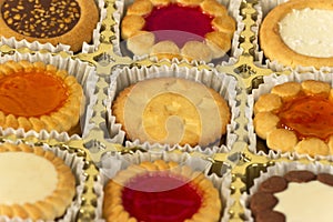 Assorted cookies in a box.