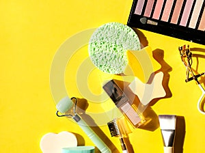 Assorted cosmetic products background