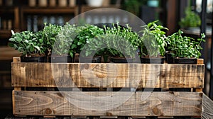 Assorted Culinary Herbs in Wooden Crate