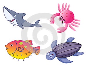 Assorted Cute Sea Creatures in Vector