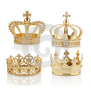 Assorted 2D Style Golden Crowns isolated on white background photo
