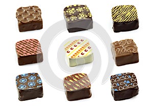 Assorted decorated luxury chocolate bonbons photo