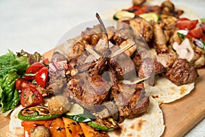 Assorted delicious grilled meat with vegetable