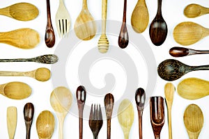 Assorted different kitchen wooden utensils cutlery