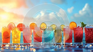 Assorted Drinks in Various Glasses