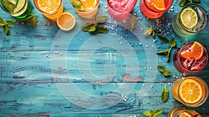 Assorted Drinks in Various Glasses