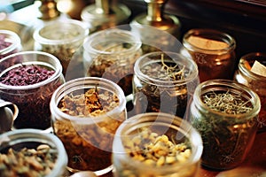 Assorted dry teas in glass jars