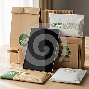 Assorted eco-friendly packaging displayed on a