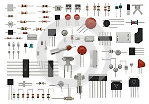 Assorted electronic components and circuit elements collection