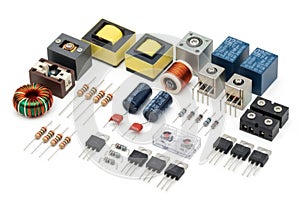 Assorted electronic components and circuit elements for diy projects