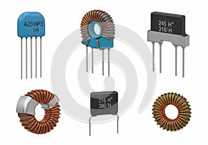 Assorted electronic inductors and passive components in various styles