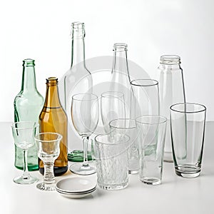 Assorted Empty Glassware Isolated on White Background