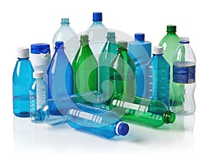 Assorted empty plastic bottles in various colors