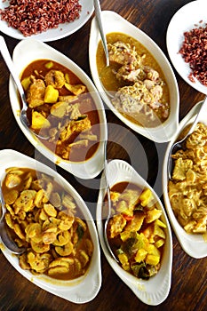 Assorted ethnic asian curry dishes