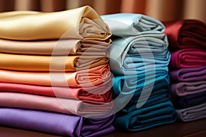 Assorted fabric color samples set against a vivid background