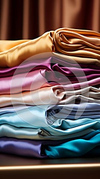 Assorted fabric color samples set against a vivid background