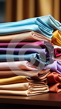 Assorted fabric color samples set against a vivid background