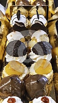 Assorted flavored cakes