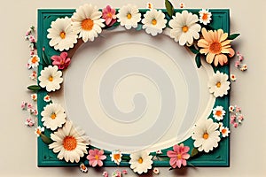 assorted flower border frame on light white background mock up copy space made with generative AI