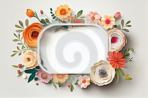 assorted flower border frame on light white background mock up copy space made with generative AI